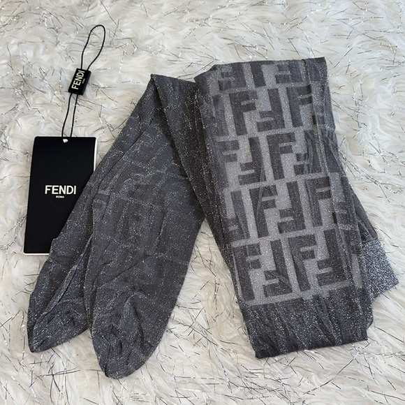 Authentic fendi double F logo metallic silver tights size ll size medium NWT NIB - Picture 2 of 8